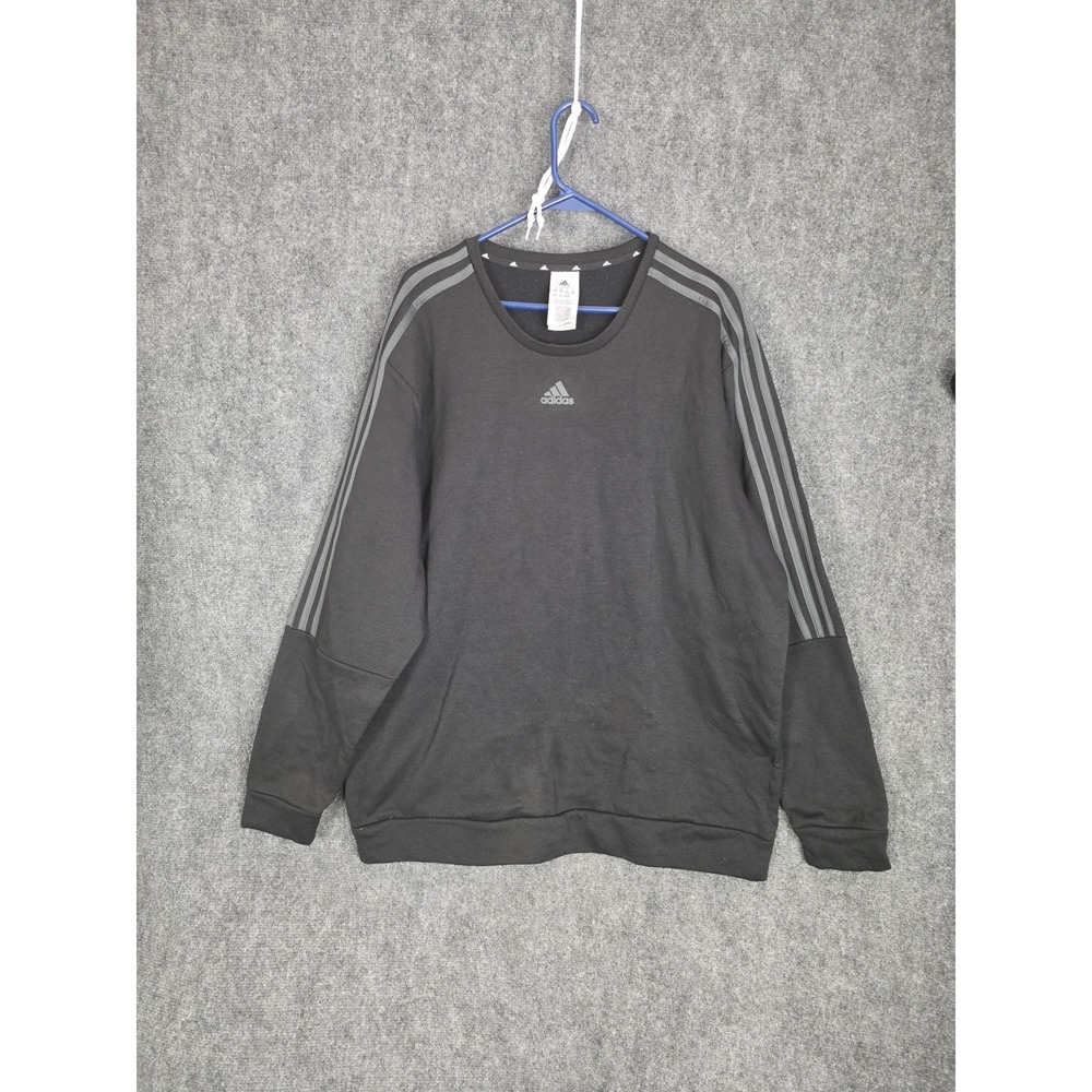 Adidas Essentials Men 2XL Sweatshirt Pullover Gray 3 Stripe Athleisure Crew Neck